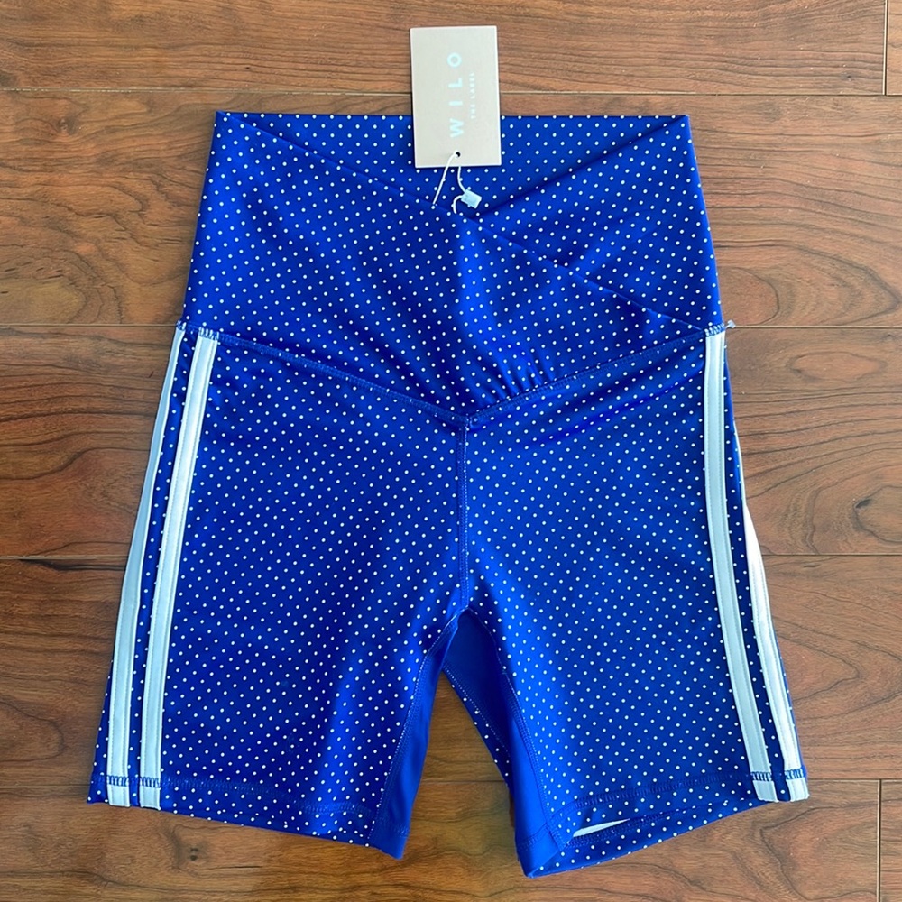 COPY - NWT Wilo The Label Blue and White Polka Dot V Waist Athletic Spandex Sho…